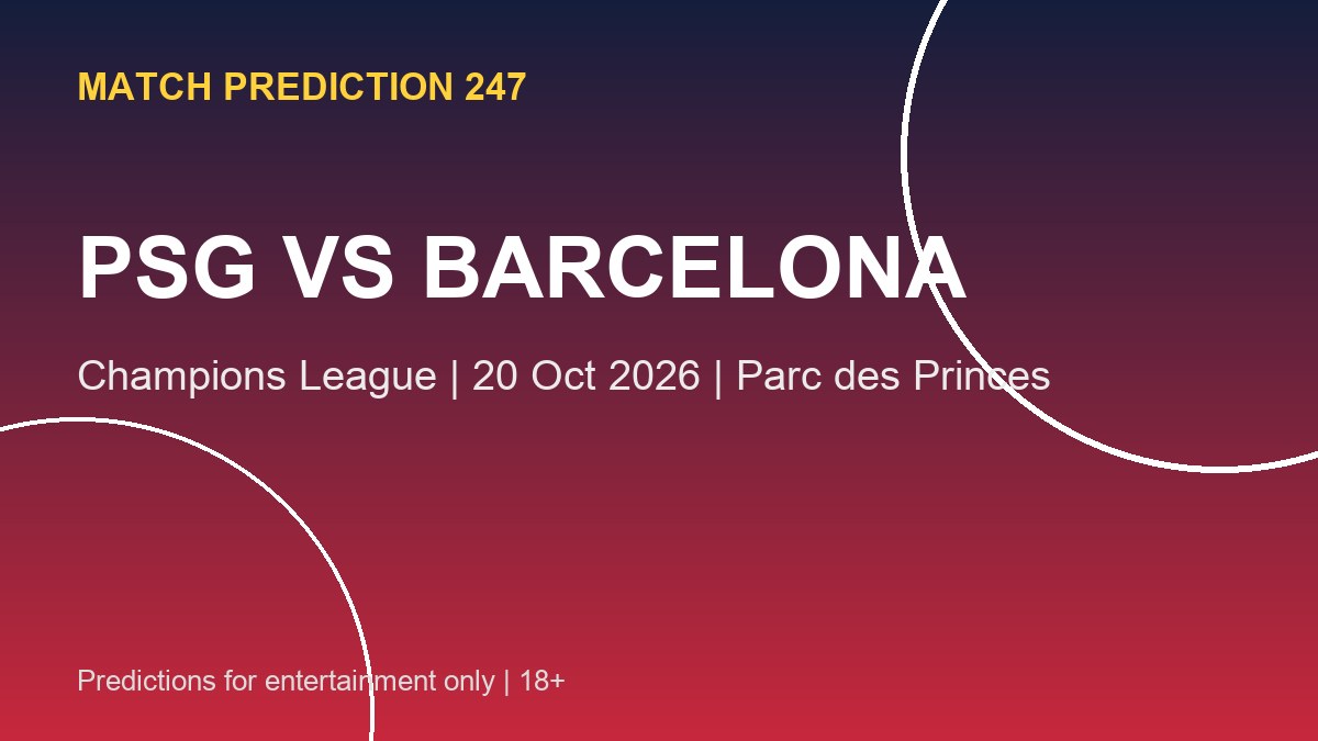 PSG vs Barcelona Champions League prediction graphic for 20 October 2026 at Parc des Princes, Paris